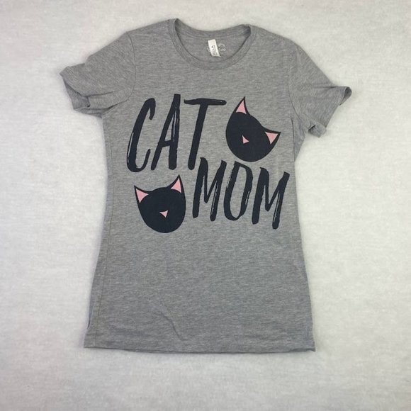 Women's Grey Short Sleeve Cat Mom T-Shirt Size LARGE Graphic Tee - Picture 1 of 6